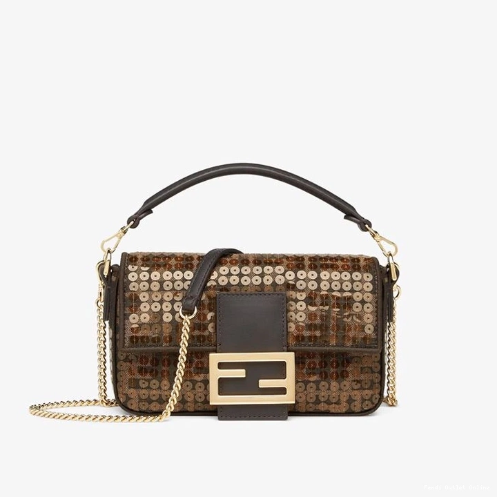 Affordable with Brown FF Fendi Baguette Mini Bag In Motif Fabric Sequins 0728